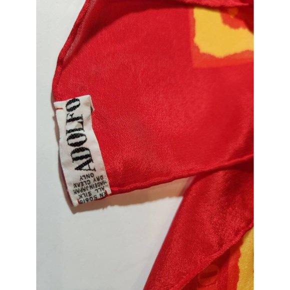 Vintage Adolfo 100% Silk Scarf Red, Orange Yellow France Hand Rolled 1970s - Picture 4 of 4